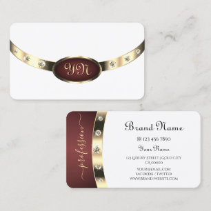 Tarjeta De Visita Oro Blanco Moderno de Burdeos con Diamantes de Mon