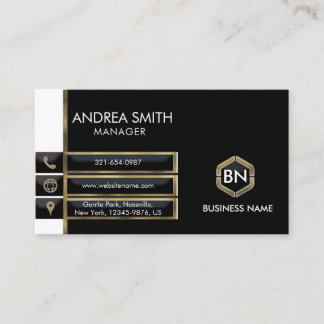 Tarjeta De Visita Oro blanco negro Minimalista moderno con monograma