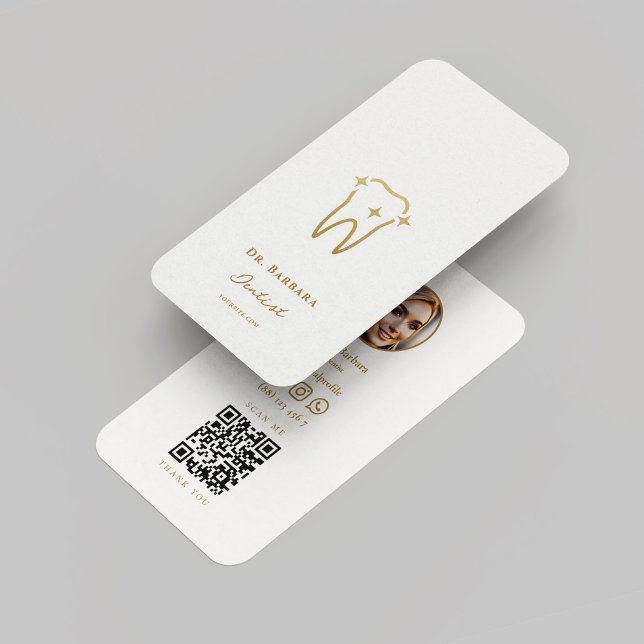 Tarjeta De Visita Oro blanco odontólogo moderno (Modern Dentist White Gold Dental Orthodontist Business Card
)