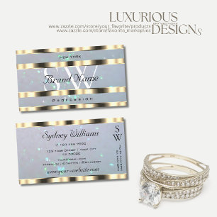 Tarjeta De Visita Oro Brillante Luz Azul Perla Glitter Monograma