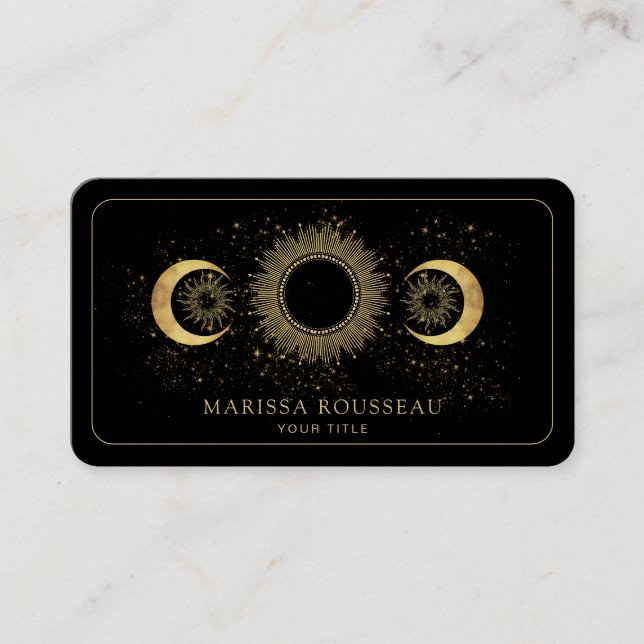 Tarjeta De Visita Oro Celestial Sol Negro Luna  (Anverso)