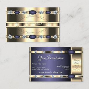Tarjeta De Visita Oro de lujo y colores azules con diamantes falsos