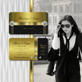 Tarjeta De Visita Oro de lujo y negro con diamantes espumosos