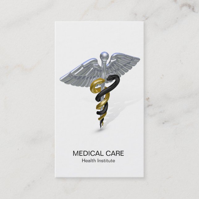 Tarjeta De Visita Oro de plata médico del negro del caduceo - (Anverso)