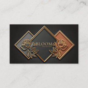Tarjeta De Visita Oro Diamante Floral Bloque de Color Negro Medianoc