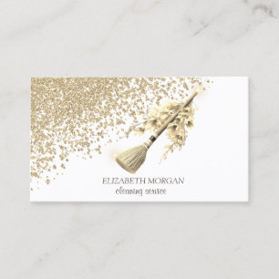 Tarjeta De Visita Oro Diamantes Escoba Flores Criada Limpieza Casa