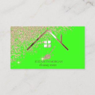 Tarjeta De Visita Oro Diamantes Escoba Sirvienta Limpieza Casa Verde