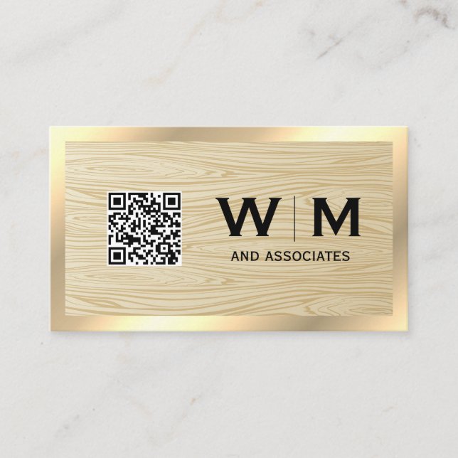Tarjeta De Visita Oro ejecutivo | Grano de madera | Código QR (Anverso)