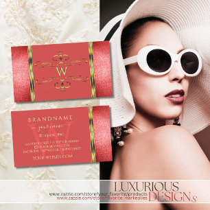 Tarjeta De Visita Oro elegante con Purpurina rojo rubí y monograma