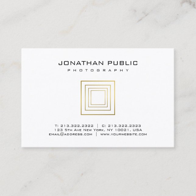 Tarjeta De Visita Oro elegante del fotógrafo de la plantilla de la (Anverso)