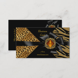 Tarjeta De Visita Oro elegante del negro del leopardo de la cebra