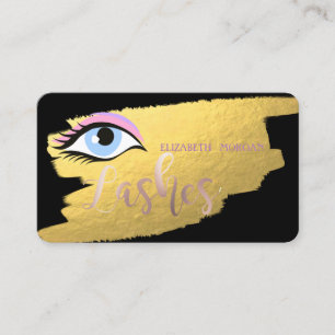 Tarjeta De Visita Oro Elegante Moderno, Pestañas, Artista de Maquill