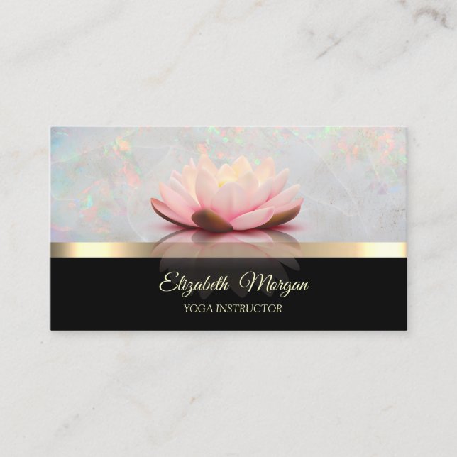 Tarjeta De Visita Oro elegante, ópalo holográfico de flor Lotus (Anverso)