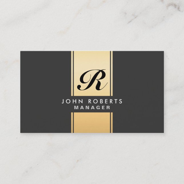 Tarjeta De Visita Oro elegante profesional y negro del monograma (Anverso)
