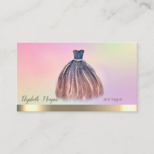 Tarjeta De Visita Oro Elegante, Vestido Chic Holográfico