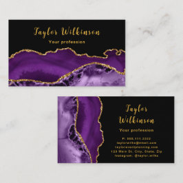 Tarjeta De Visita Oro elegante y agato morado oscuro
