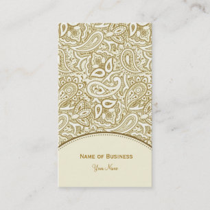 Tarjeta De Visita Oro elegante y damasco blanco de Paisley