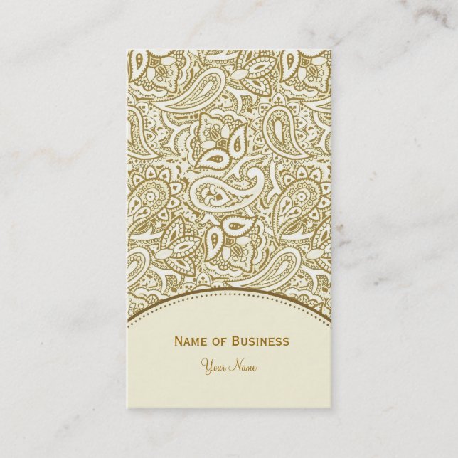 Tarjeta De Visita Oro elegante y damasco blanco de Paisley (Anverso)