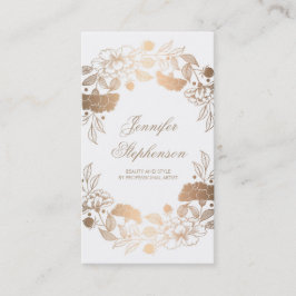 Tarjeta De Visita Oro elegante y elegante floral blanco y vintage