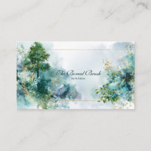 Tarjeta De Visita Oro en Polvo Floral Geométrico Bosque Esmeralda
