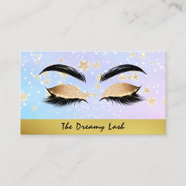 Tarjeta De Visita *~* Oro Estrellas PINK Lanza Extensiones de Brows  (Anverso)
