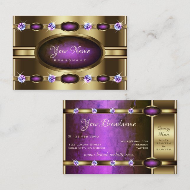 Tarjeta De Visita Oro Extravagante con Moda Patrón de Mármol Púrpura (Anverso / Reverso)