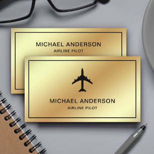 Tarjeta De Visita Oro Falso Hoja Jet Aeronave Avión Aerolínea Piloto