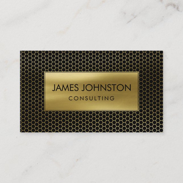 Tarjeta De Visita Oro geométrico del modelo del panal en negro (Anverso)