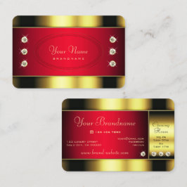 Tarjeta De Visita Oro glamuroso y rojo con Diamantes de imitación fa