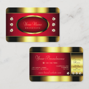 Tarjeta De Visita Oro glamuroso y rojo con Diamantes de imitación fa