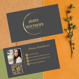 Tarjeta De Visita Oro gris moderno, código QR Foto profesional