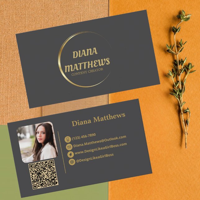 Tarjeta De Visita Oro gris moderno, código QR Foto profesional (Subido por el creador)