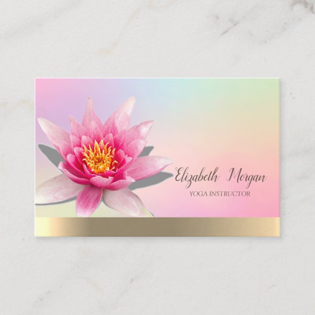 Tarjeta De Visita Oro holográfico, Lotus acuarela, yoga (Anverso)