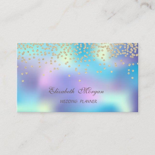 Tarjeta De Visita Oro Holográfico Moderno Elegante - Diamantes brill (Anverso)
