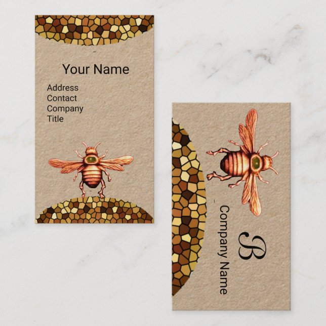Tarjeta De Visita ORO HONEY BEE,BEEKEEPER MANTENER EL MONOGRAM Kraft (Anverso / Reverso)