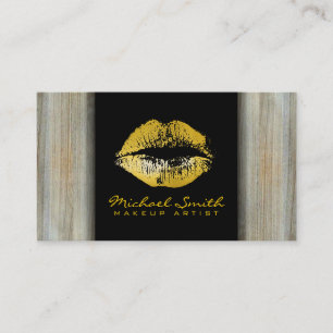 Tarjeta De Visita Oro Labios Maquillaje Artista Madera Moderna Mirar