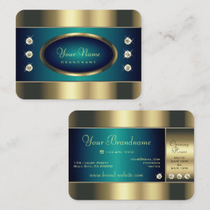 Tarjeta De Visita Oro llamativo Teal con Rhinestones brillantes