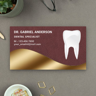 Tarjeta De Visita Oro Marrón Cuero Diente Clínica Dental Dentista