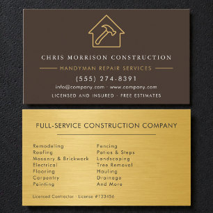 Tarjeta De Visita Oro Marrón Metal Carpintería Construcción