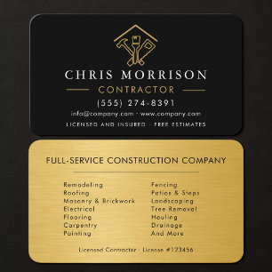 Tarjeta De Visita Oro Metal Industrial Contratista 