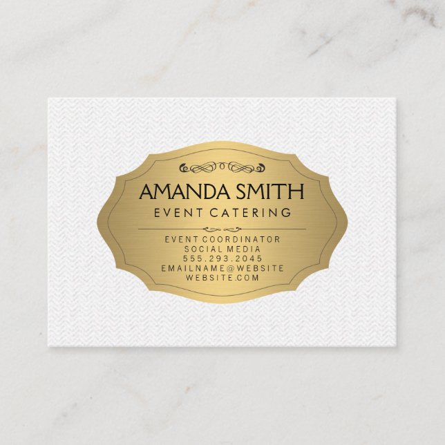 Tarjeta De Visita Oro metálico elegante con un patrón ondulado sutil (Anverso)