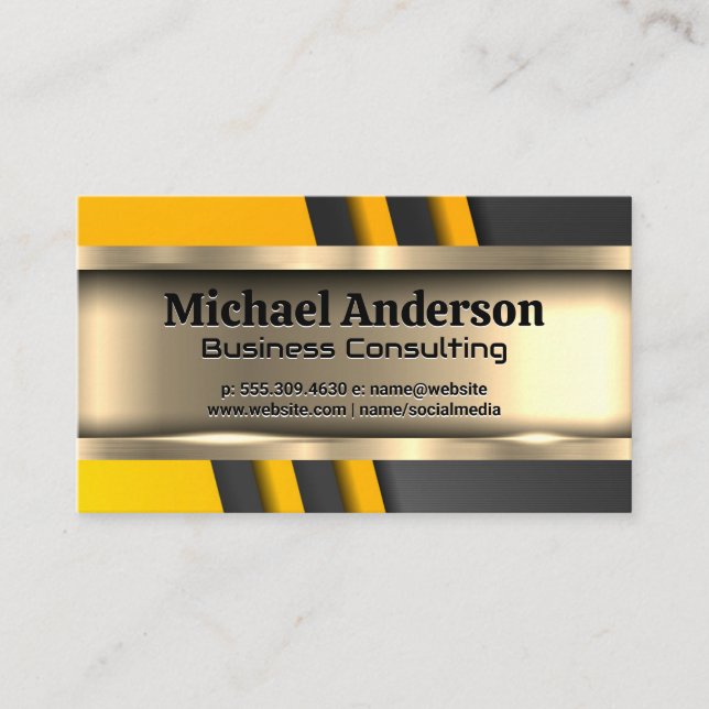 Tarjeta De Visita Oro metalizado | Yellow Black Industrial (Anverso)
