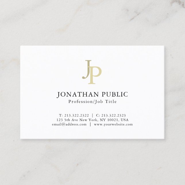 Tarjeta De Visita Oro moderno elegante de la plantilla con monograma (Anverso)