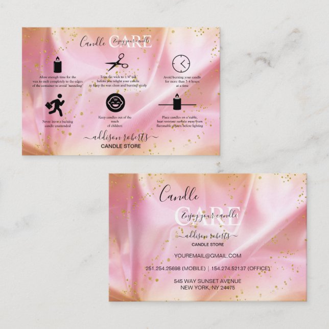 Tarjeta De Visita Oro moderno y cuidado de velas Purpurinas rosadas (Anverso / Reverso)