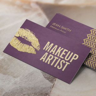 Tarjeta De Visita Oro moderno y púrpura del artista de maquillaje