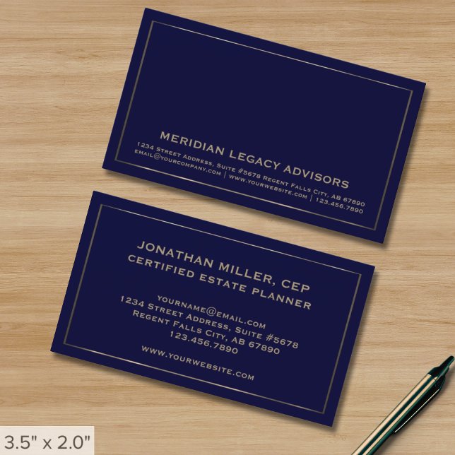 Tarjeta De Visita Oro Navy Blue Elegant Profesional Moderno (Subido por el creador)