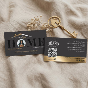 Tarjeta De Visita Oro Negro Agente Inmobiliario Profesional QR de Ca
