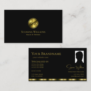 Tarjeta De Visita Oro negro clásico con logotipo y Moda fotográfica