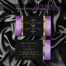 Tarjeta De Visita Oro negro con monograma ornamental Purpurina púrpu