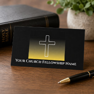 Tarjeta De Visita Oro Negro Cruz Blanca Esquema Pastor de la Iglesia